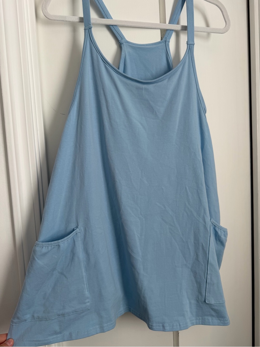 Zara Light Blue Racerback Jumpsuit with Front Pockets